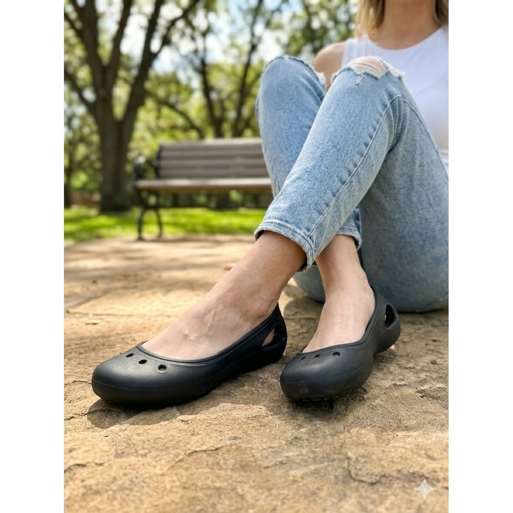 Crocs Kadee Ballet Flats Womens Size 6 Black Comfort Slip On Shoes Jibbitz